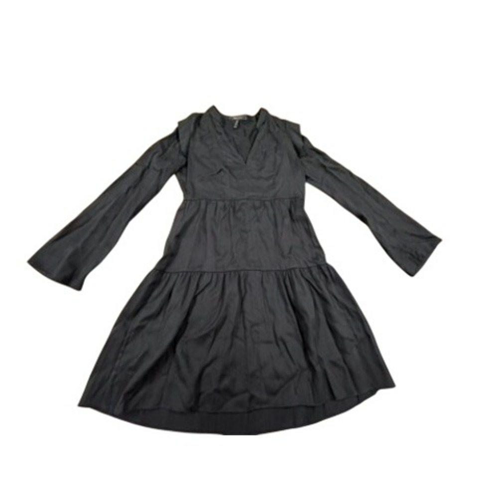 BCBGMAXAZRIA Womens‎ Black Long Sleeve Tiered Babydoll V-Neck Dress XXS